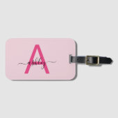 ホットピンクワールドトラベラーマップモノグラム名 ラゲッジタグ (正面横)