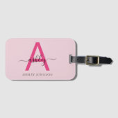 ホットピンクワールドトラベラーマップモノグラム名 ラゲッジタグ (正面横)
