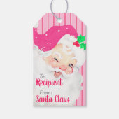 ホットピンクヴィンテージウィンキングサンタクリスマスギフトタグ ギフトタグ (正面)