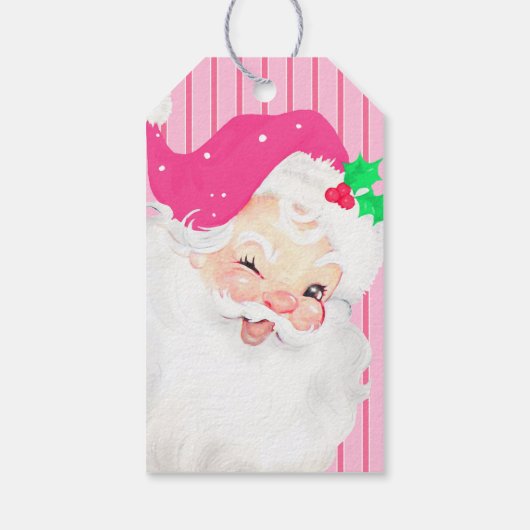 ホットピンクヴィンテージウィンキングサンタクリスマスギフトタグ ギフトタグ (裏面)