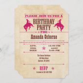 ホットピンクヴィンテージカウボーイ誕生日招待状 招待状 (正面/裏面)