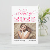 ホットピンクヴィンテージクラス2025写真卒業 案内状 (スタンド正面)
