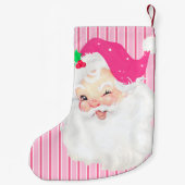 ホットピンクヴィンテージサンタウィンキングクリスマスストッキング スモールクリスマスストッキング (裏面)