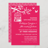 ホットピンクヴィンテージバードケージ結婚式招待状 招待状 (正面/裏面)