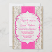 ホットピンクヴィンテージリネンバーラップ結婚式招待状 招待状 (正面)