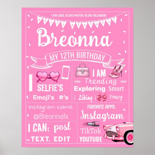 ホットピンク人形の誕生日パーティーのマイルストーンのサイン1078 ポスター (正面)