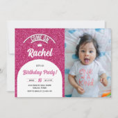 ホットピンク人形フォト招待状、ファッション人形パーティー 招待状 (正面)