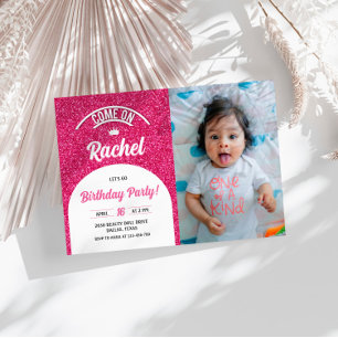 ホットピンク人形フォト招待状、ファッション人形パーティー 招待状