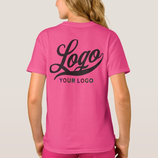 ホットピンク会社ロゴスワッグビジネスキッズガールズ Tシャツ (裏面)