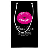 ホットピンク光沢のある唇の黒に感謝のビジネス スモールペーパーバッグ (裏面)