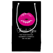 ホットピンク光沢のある唇の黒に感謝のビジネス スモールペーパーバッグ (正面)