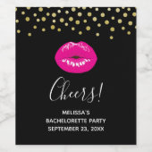 ホットピンク光沢のある唇オン黒バチェロレッテ ワインラベル (シングルラベル)