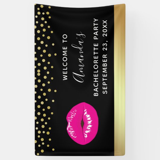 ホットピンク光沢のある唇オン黒バチェロレッテ 横断幕 (縦)