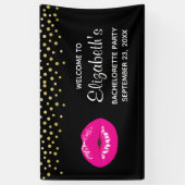 ホットピンク光沢のある唇オン黒バチェロレッテ 横断幕 (縦)