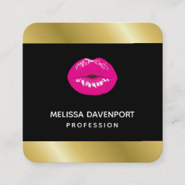 ホットピンク光沢のある唇（黒） スクエア名刺