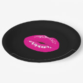 ホットピンク光沢のある唇（黒） ペーパープレート (アングル)