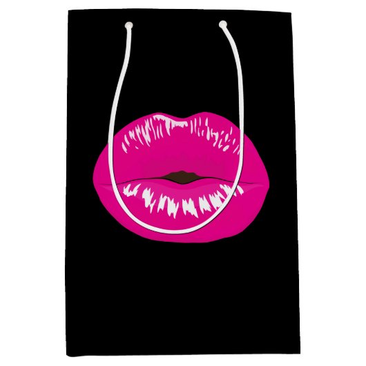 ホットピンク光沢のある唇（黒） ミディアムペーパーバッグ (正面)
