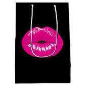 ホットピンク光沢のある唇（黒） ミディアムペーパーバッグ (裏面)