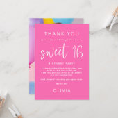 ホットピンク写真甘い16誕生日パーティーありがとう カード (正面/裏面インサイチュ)