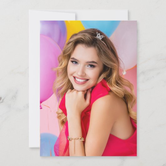 ホットピンク写真甘い16誕生日パーティーありがとう カード (裏面)