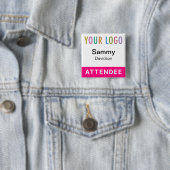 ホットピンク出席者バッジイベントロゴピンバックスクエア 缶バッジ (インサイチュ)