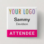 ホットピンク出席者バッジイベントロゴピンバックスクエア 缶バッジ (正面)