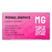 ホットピンク勾配幾何学的メッシュパターンQRコード マグネット名刺 (正面)