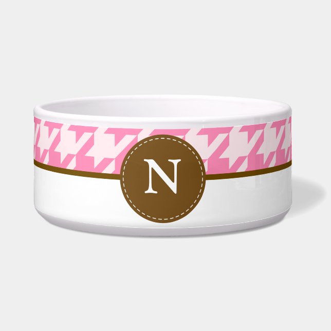 ホットピンク千鳥格子のモノグラム ボウル (正面)