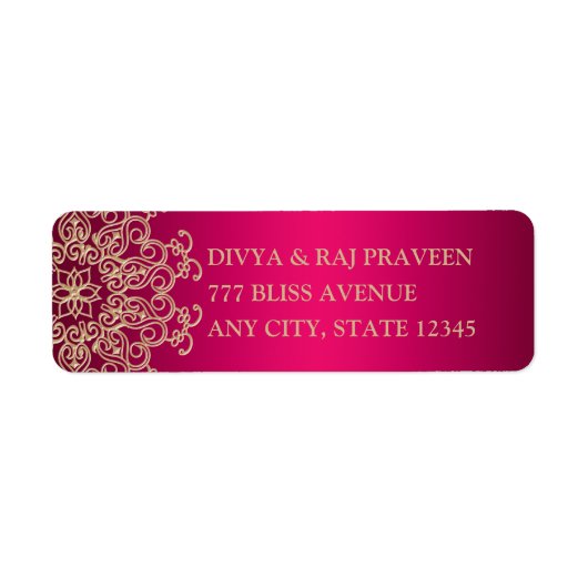 ホットピンク及び金ゴールドインディアンインスパイア住所 シール (正面)