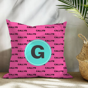 ホットピンク名パターンモノグラム装飾用クッション クッション