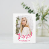 ホットピンク名門私立校風ののスクリプトフォト卒業 ポストカード (スタンド正面)