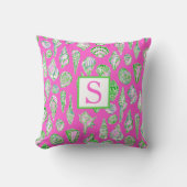 ホットピンク名門私立校風ののモノグラムシーサイドの貝殻 クッション (正面)