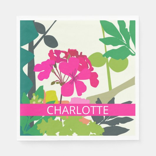 ホットピンク咲きゲラニウムフローリスト名前をカスタムする スタンダードランチョンナプキン (正面)