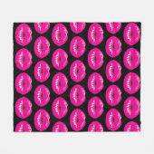 ホットピンク唇グラマラス模様オンブラック フリースブランケット (正面(横))