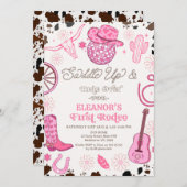 ホットピンク女性のカーボーイディスコボールファーストロデオ誕生日 招待状 (正面/裏面)