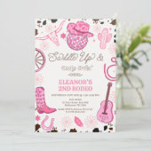 ホットピンク女性のカーボーイディスコボール2ndロデオ誕生日 招待状 (スタンド正面)