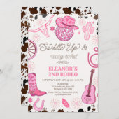 ホットピンク女性のカーボーイディスコボール2ndロデオ誕生日 招待状 (正面/裏面)