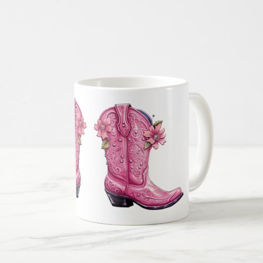 ホットピンク女性のカーボーイブートハウディ コーヒーマグカップ (正面右)