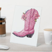 ホットピンク女性のカーボーイブートハウディ 台座サイン (インサイチュ)