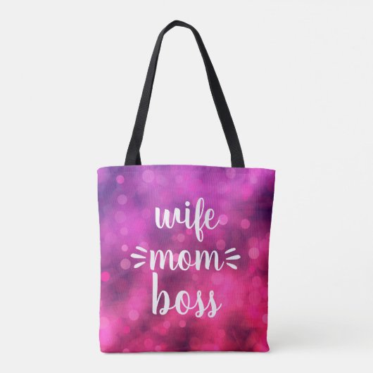 ホットピンク妻ママボスベーおもしろいスクリプトタイポグラフィ トートバッグ (裏面)
