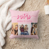 ホットピンク姉妹3フォトコラージュ記念ギフト クッション (ブランケット)