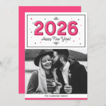 ホットピンク幾何タイポグラフィ写真新年おめでとう