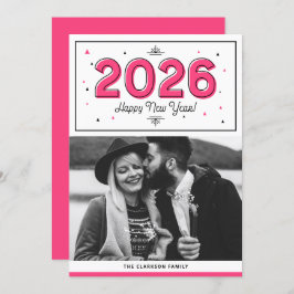 ホットピンク幾何タイポグラフィ写真新年おめでとう シーズンカード