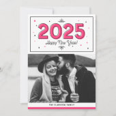 ホットピンク幾何タイポグラフィ写真新年おめでとう シーズンカード (正面)