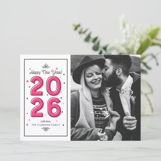 ホットピンク幾何タイポグラフィ2025年新年 シーズンカード (スタンド正面)