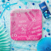 ホットピンク幾何メッシュパターン誕生日任意の年齢 ペーパープレート (パーティー)