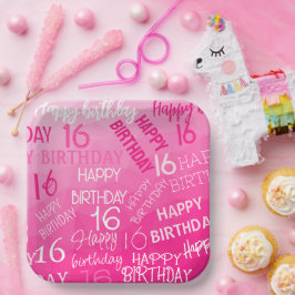 ホットピンク幾何メッシュパターン誕生日任意の年齢 ペーパープレート