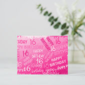 ホットピンク幾何メッシュパターン誕生日任意の年齢 ポストカード (スタンド正面)