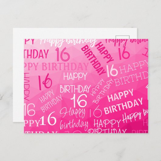 ホットピンク幾何メッシュパターン誕生日任意の年齢 ポストカード (正面/裏面)