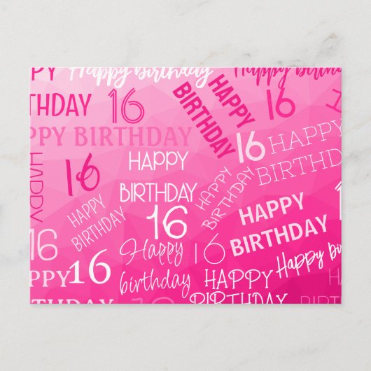 ホットピンク幾何メッシュパターン誕生日任意の年齢 ポストカード (正面)